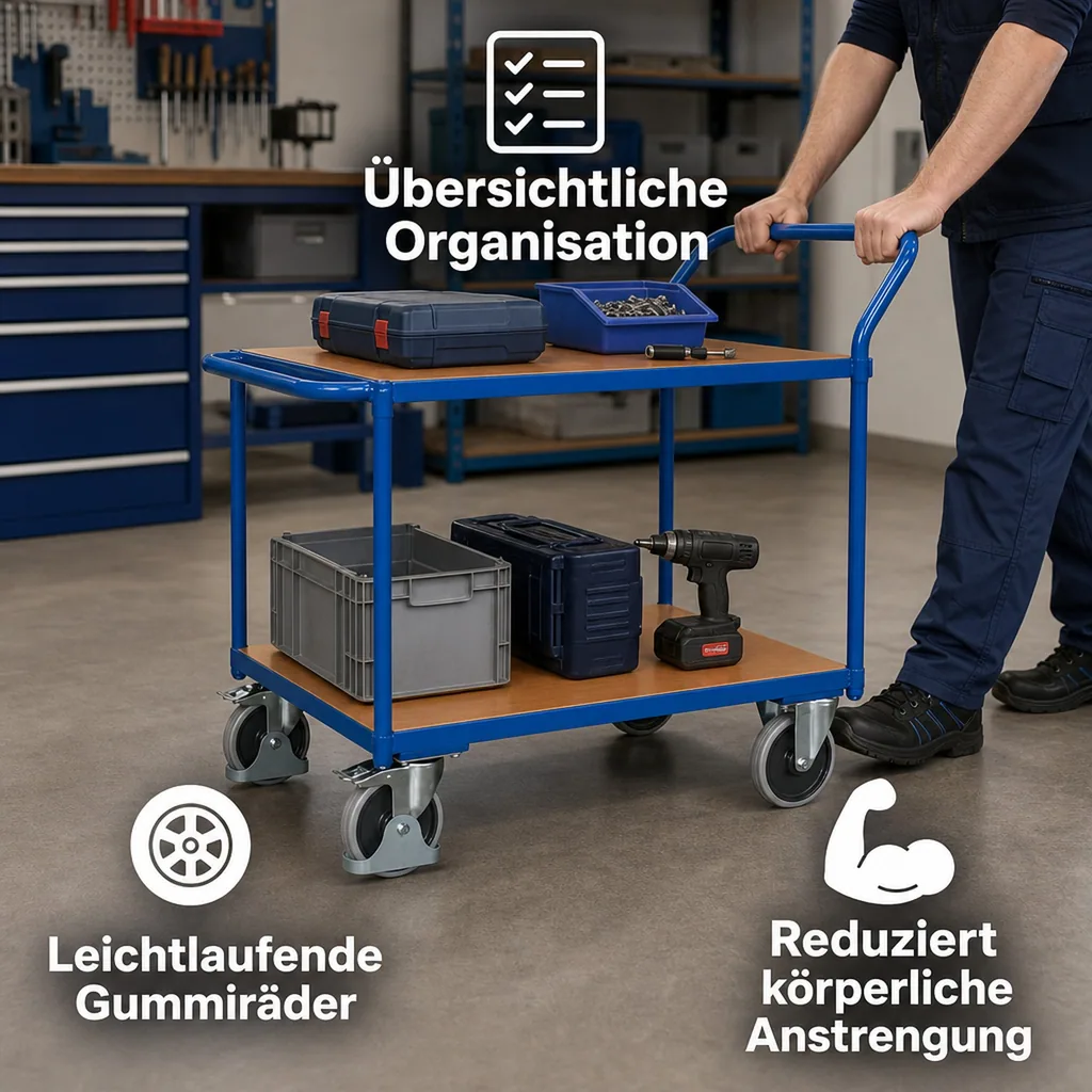 Tischwagen schwerlast, 400 kg, mit 2 Ladeflächen, Etagenwagen