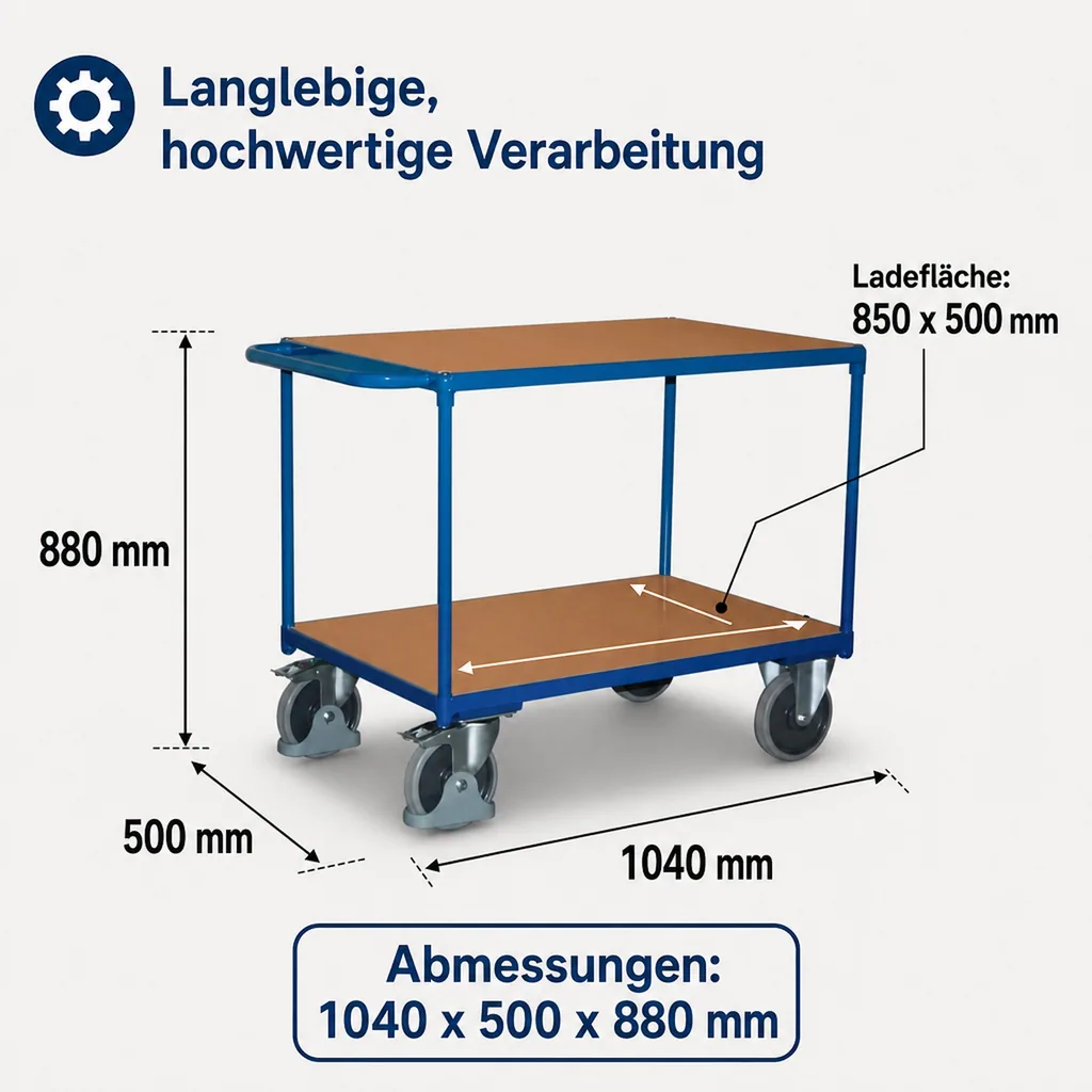 Tischwagen schwerlast, 400 kg, mit 2 Ladeflächen, Etagenwagen