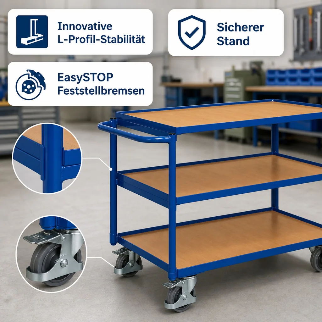 Tischwagen, Werkstattwagen, Transportwagen, 250 kg, 3 Ladeflächen