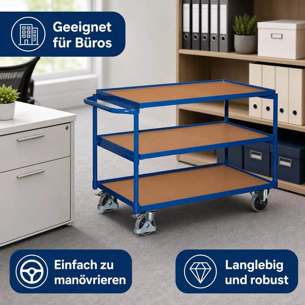 Tischwagen, Werkstattwagen, Transportwagen, 250 kg, 3 Ladeflächen