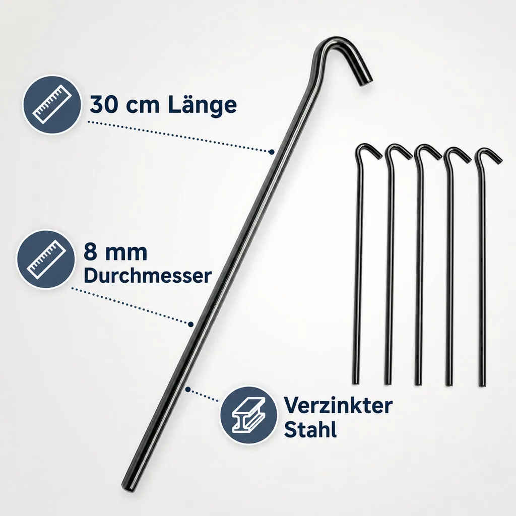 Zeltpflöcke, 5er Set, Dreikant, 30 cm, verzinkt