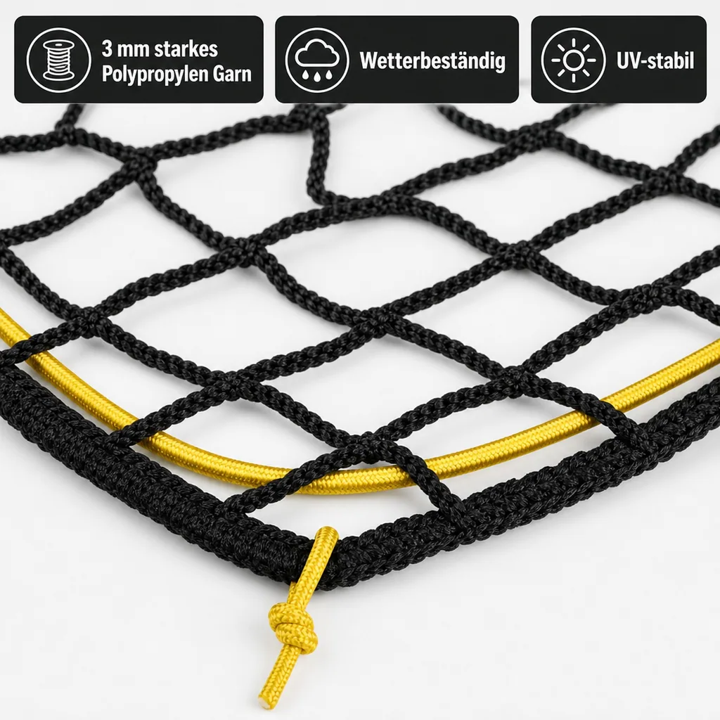 Abdecknetz Anhänger, Ladungssicherungsnetz 3x3,5m, knotenlos, mit Expanderseil