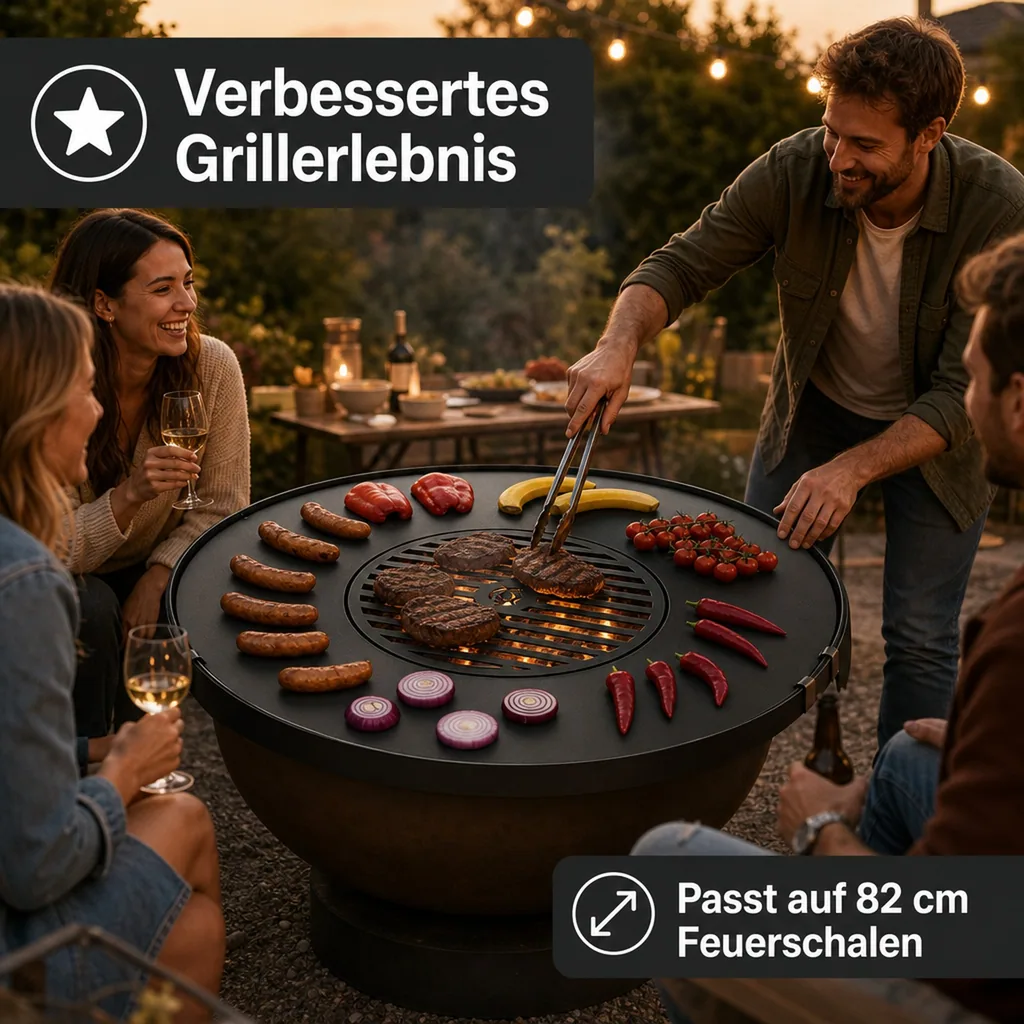 Grillplatte Feuerschale, 82cm, mit Grillrost 40cm, Naturstahl