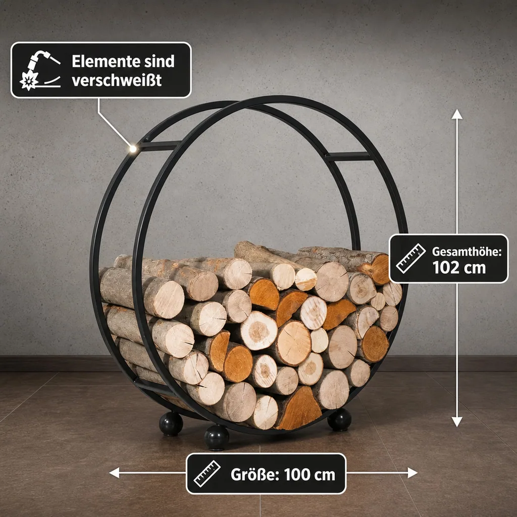 Kaminholzregal „DAISY“ 100 cm - aus Naturstahl