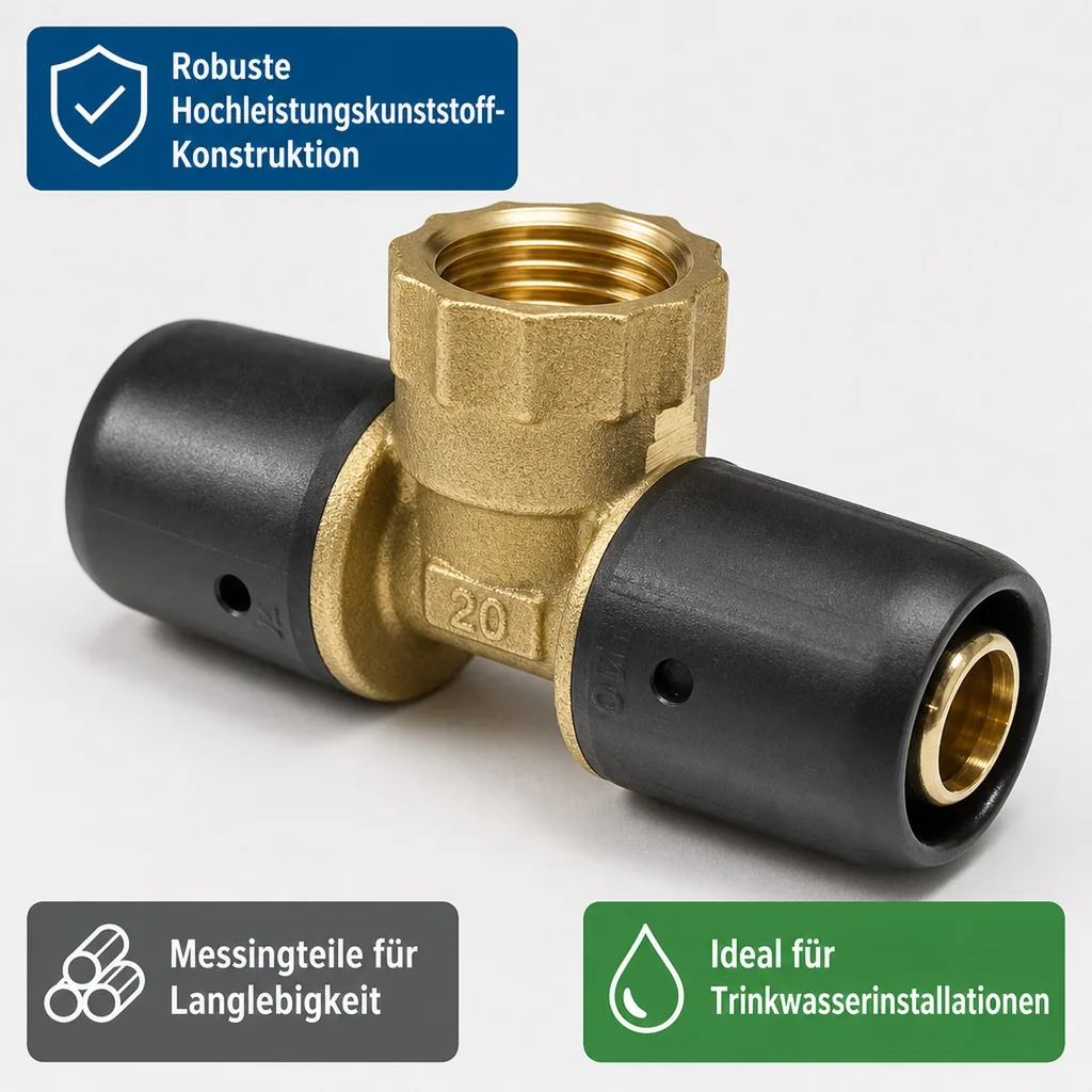 T Stück 20mm, Steckfitting, Rohrverbinder 20mm, Trinkwasserinstallation