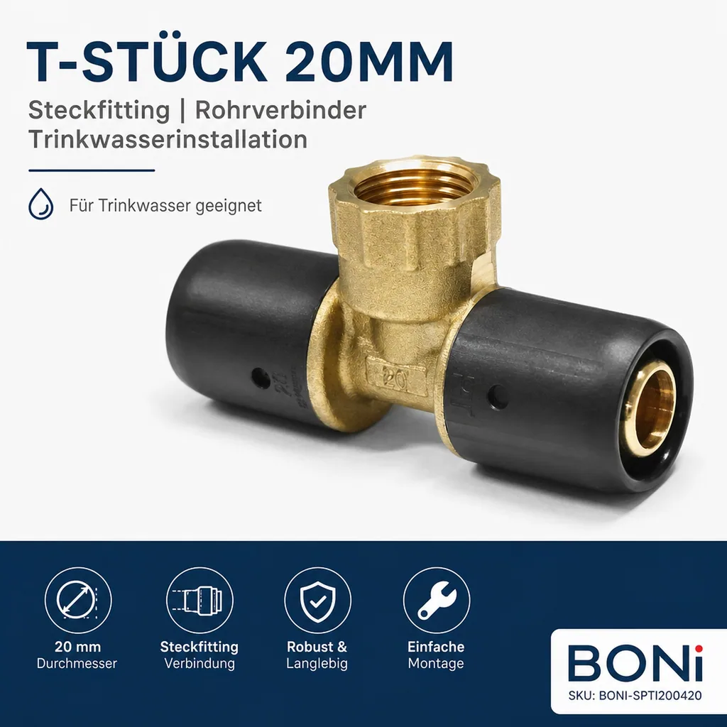 T Stück 20mm, Steckfitting, Rohrverbinder 20mm, Trinkwasserinstallation
