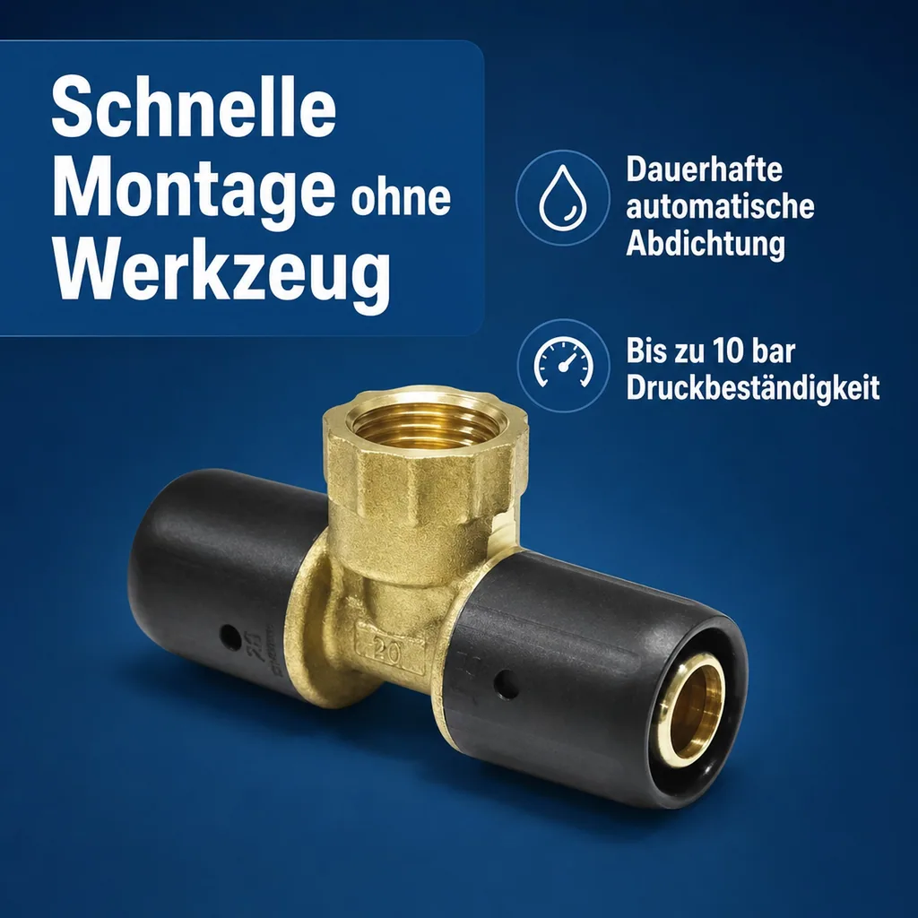 T Stück 20mm, Steckfitting, Rohrverbinder 20mm, Trinkwasserinstallation