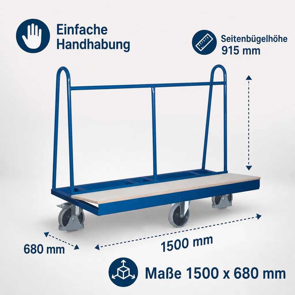 Plattenwagen, Holzladefläche, 500kg Traglast, 1500x680mm