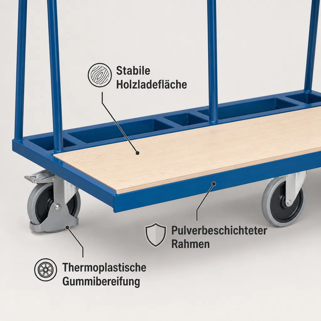 Plattenwagen, Holzladefläche, 500kg Traglast, 1500x680mm