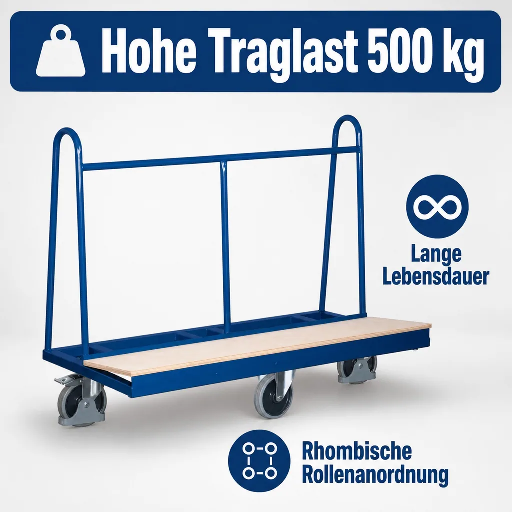 Plattenwagen, Holzladefläche, 500kg Traglast, 1500x680mm