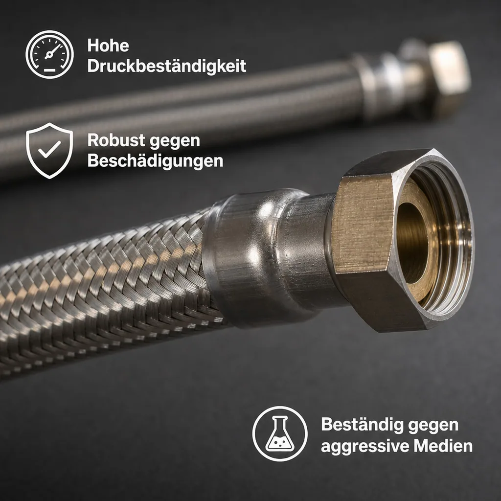 Panzerschlauch DN25, Edelstahl, flexibel, 1 Zoll, 500mm, DVGW