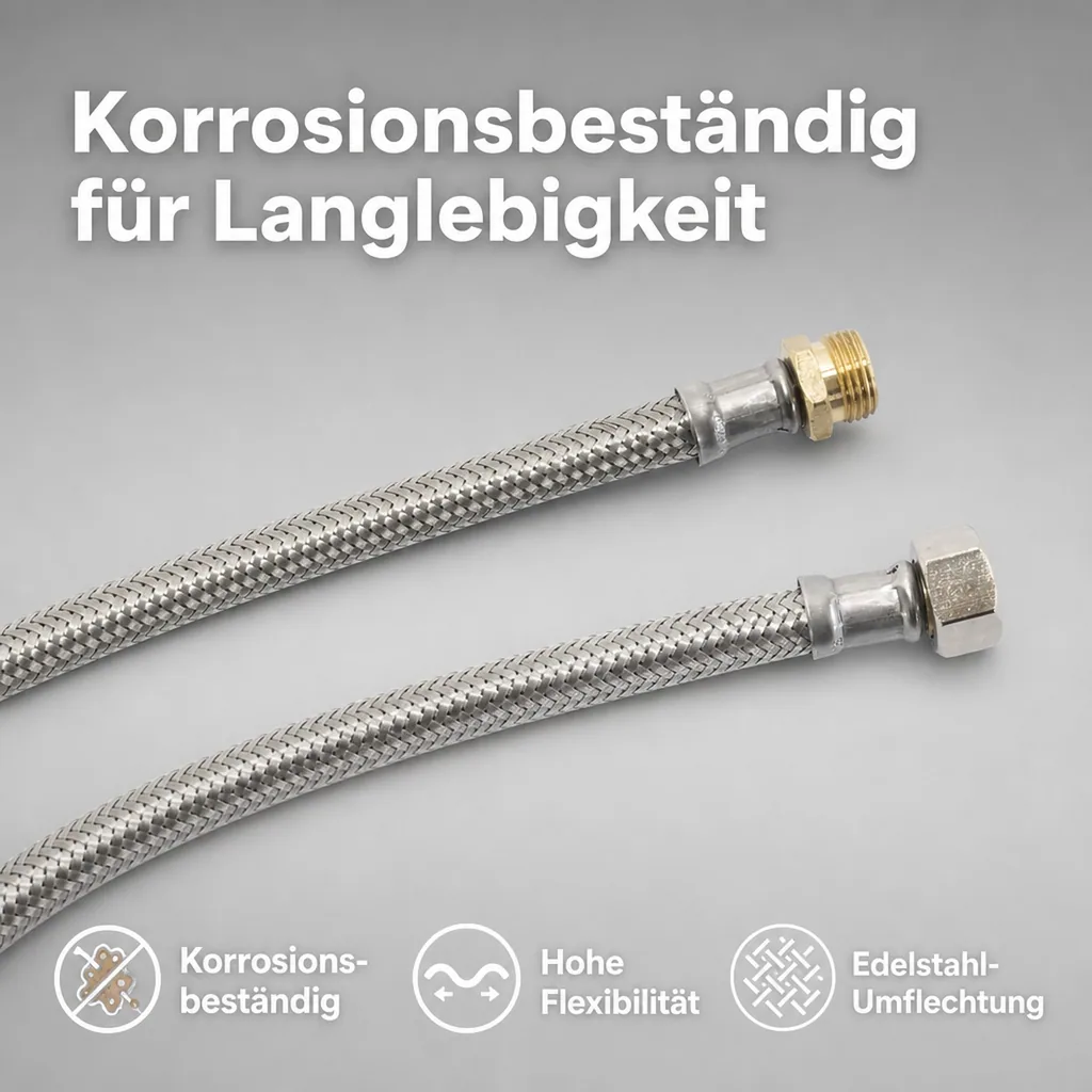 Panzerschlauch DN8, Flexschlauch 3/8 Zoll, Edelstahl, DVGW