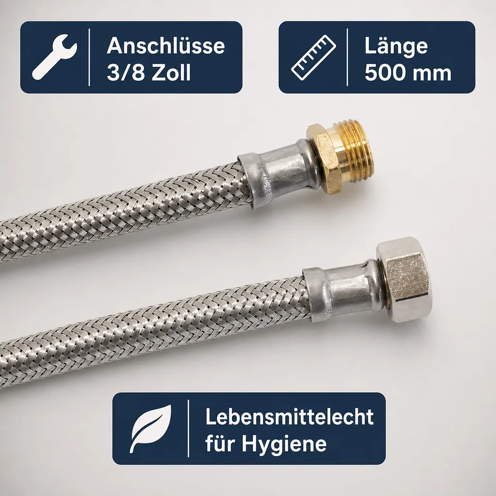 Panzerschlauch DN8, Flexschlauch 3/8 Zoll, Edelstahl, DVGW