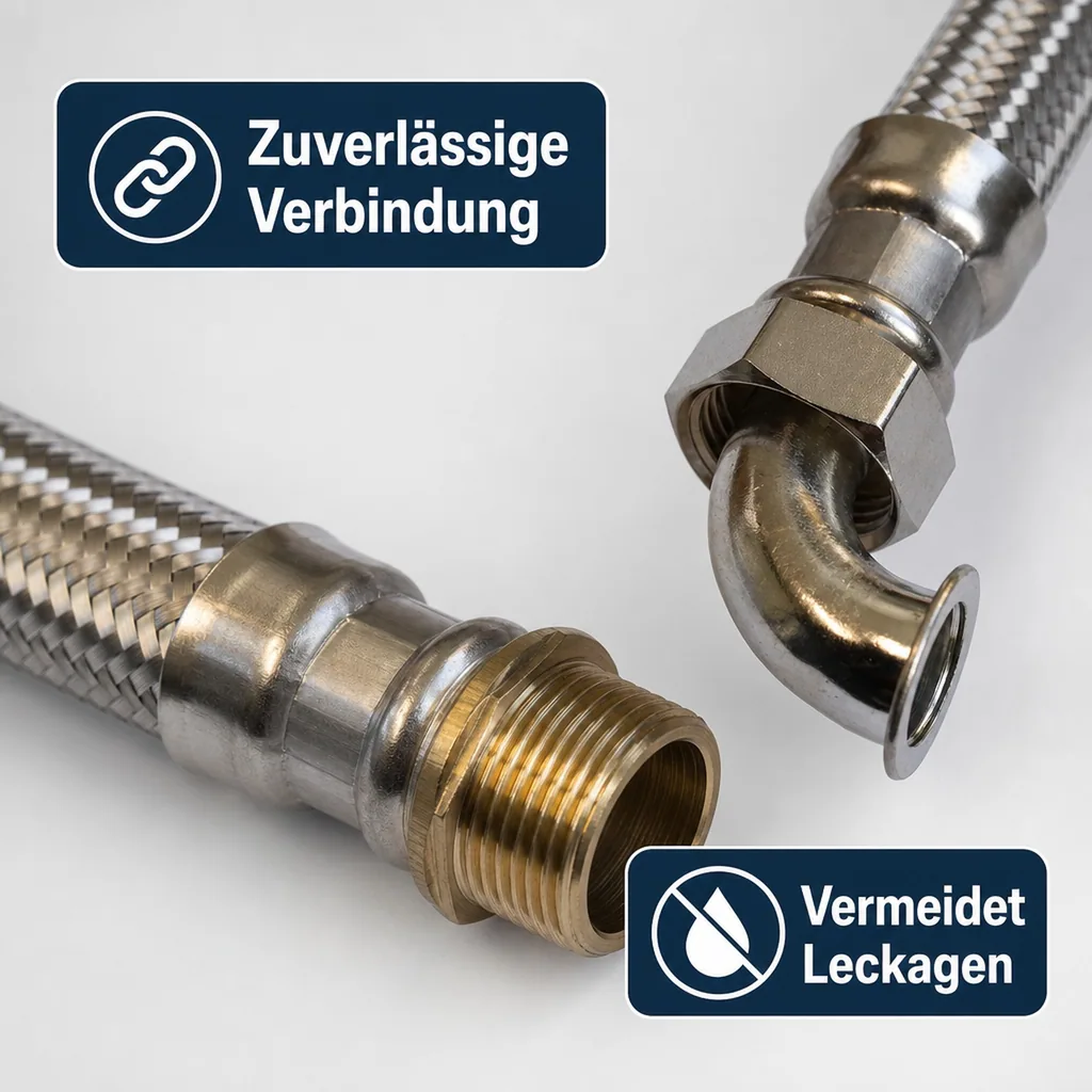 Panzerschlauch DN25 Edelstahl 1" Bogen, DVGW zertifiziert