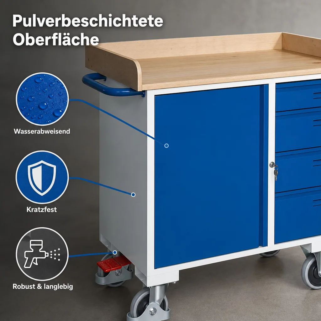 Werkstattwagen, mit Schubladen, 4 Schubladen, 1 Schrank, 400 kg Traglast