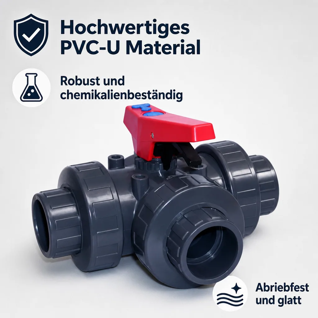PVC Fittings, 3-Wege Kugelhahn Muffe, 50mm PN10