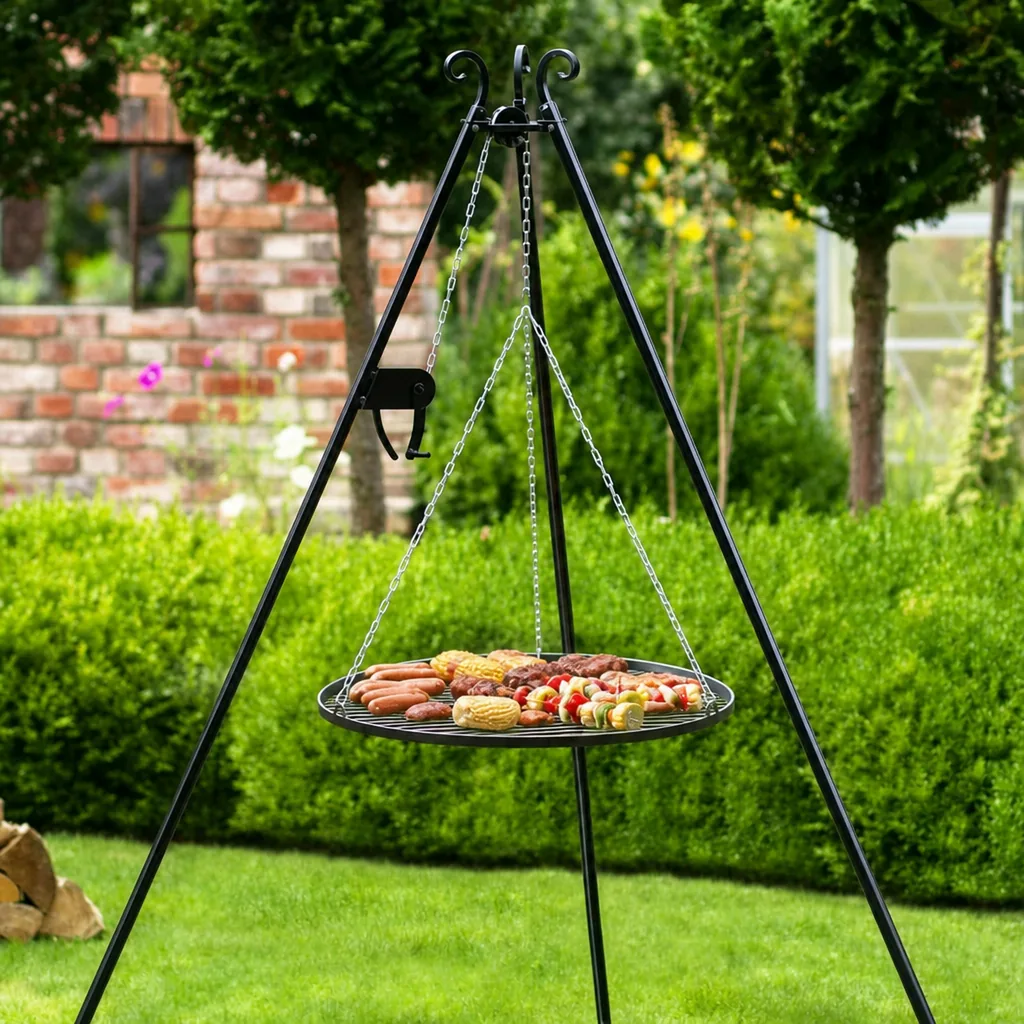 Schwenkgrill mit Dreibein, Edelstahl Grillrost, 70cm, Kurbel