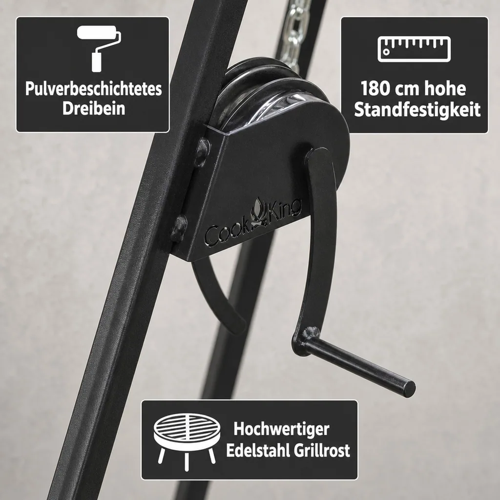 Schwenkgrill mit Dreibein, Edelstahl Grillrost, 70cm, Kurbel