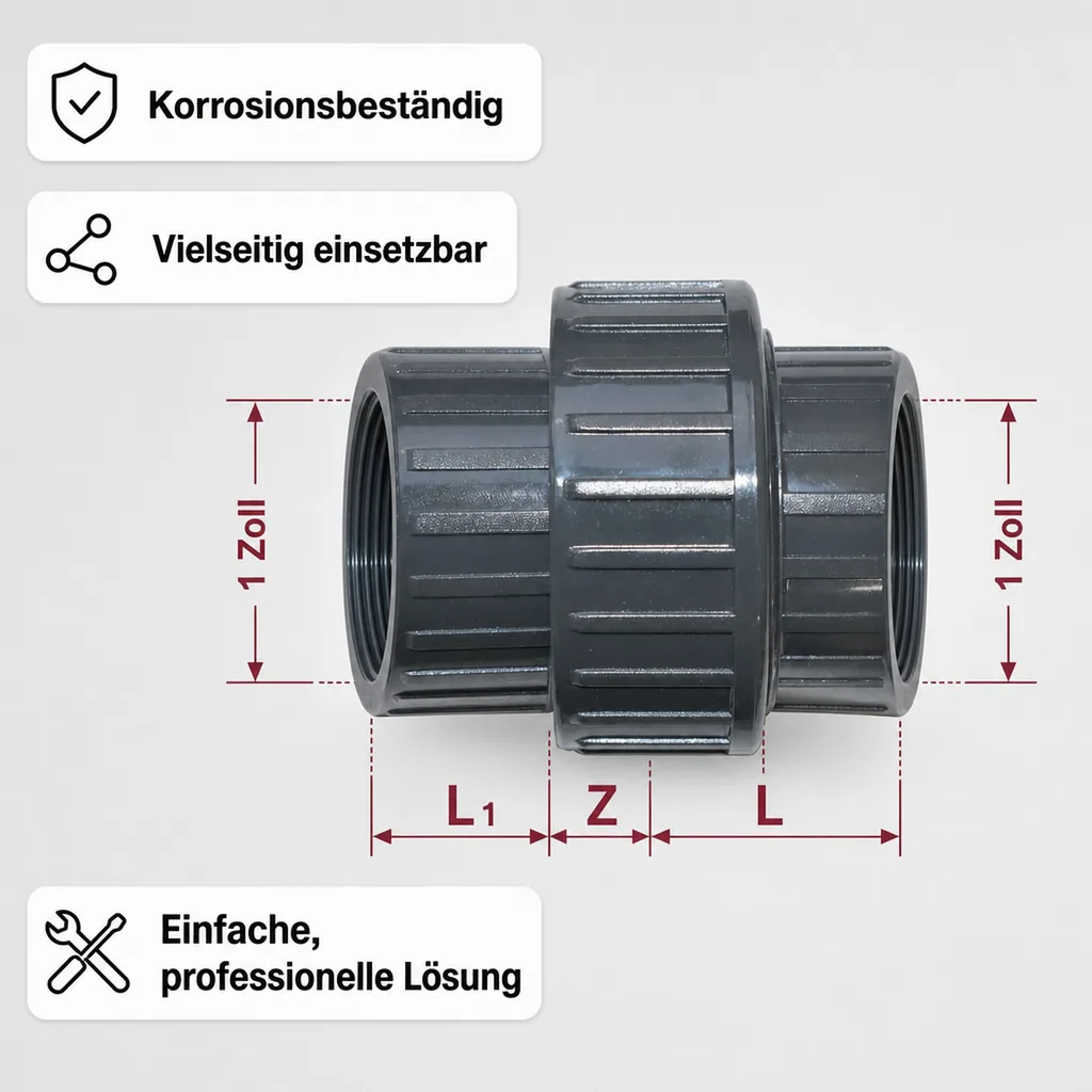 PVC Verschraubung, 1 Zoll, IG x IG