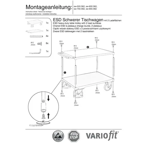 ESD Tischwagen schwer, 500 kg Traglast, 2 Ladeflächen