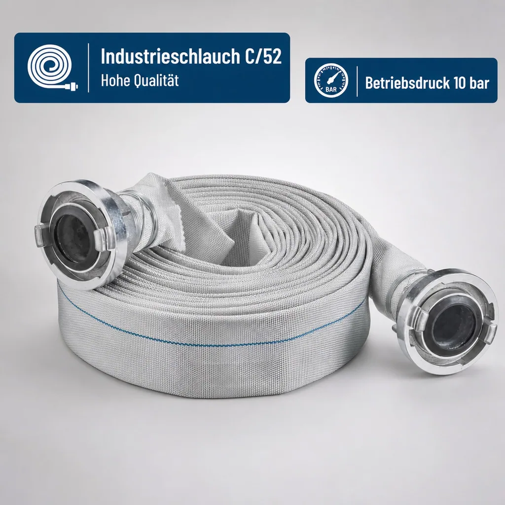 Industrieschlauch C/52, 20 Meter, Bau- und Wasserschlauch mit Storzkupplung