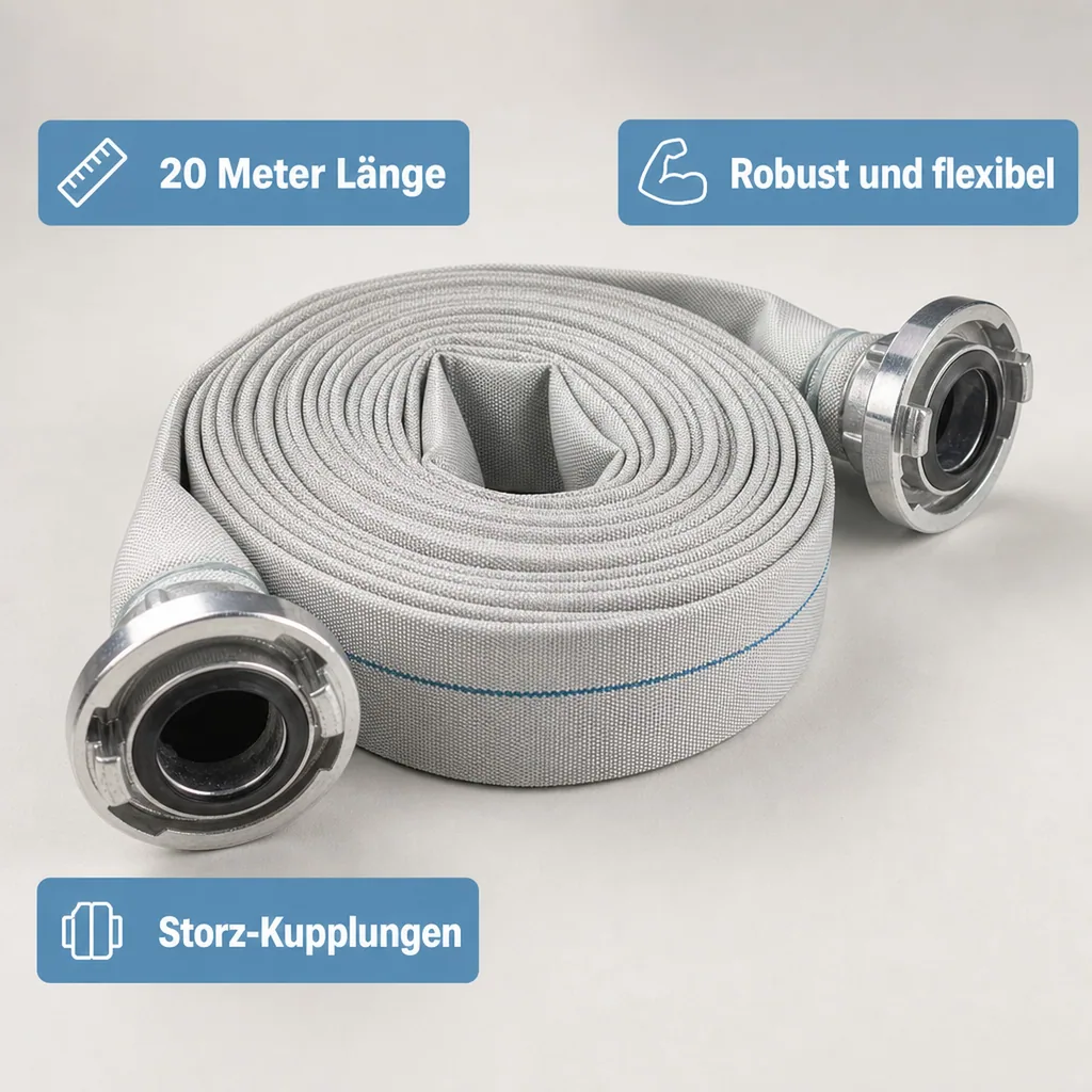 Industrieschlauch C/52, 20 Meter, Bau- und Wasserschlauch mit Storzkupplung