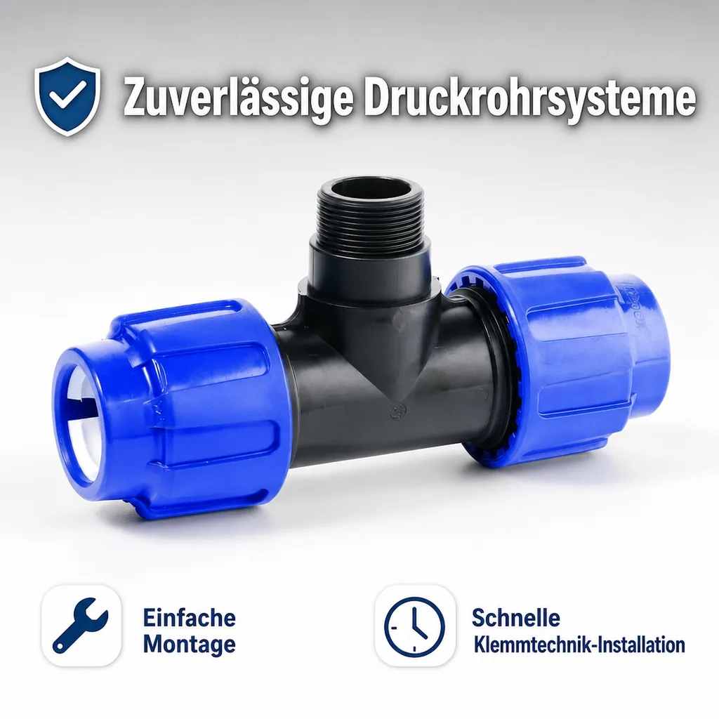 PE Rohr Verschraubung, T-Stück 40mm, Klemmfitting