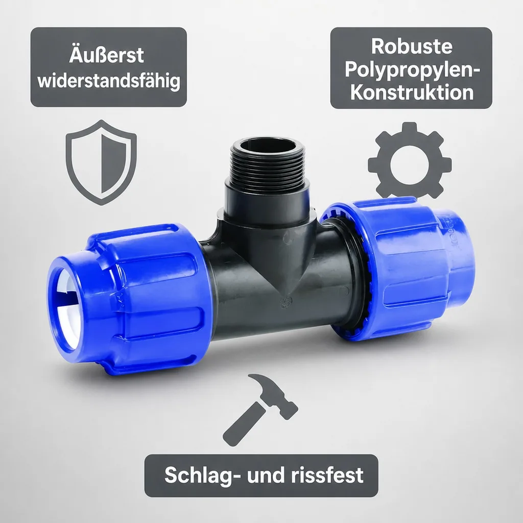 PE Rohr Verschraubung, T-Stück 40mm, Klemmfitting