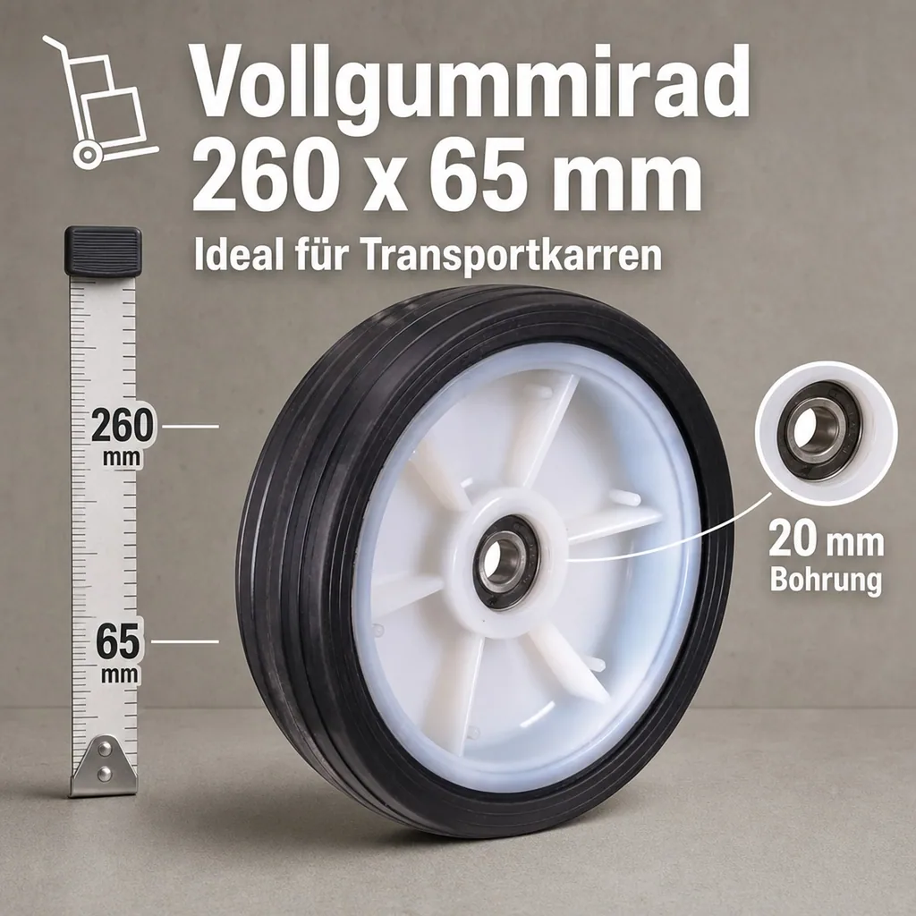 Vollgummirad 260 x 65 mm für Transportkarren
