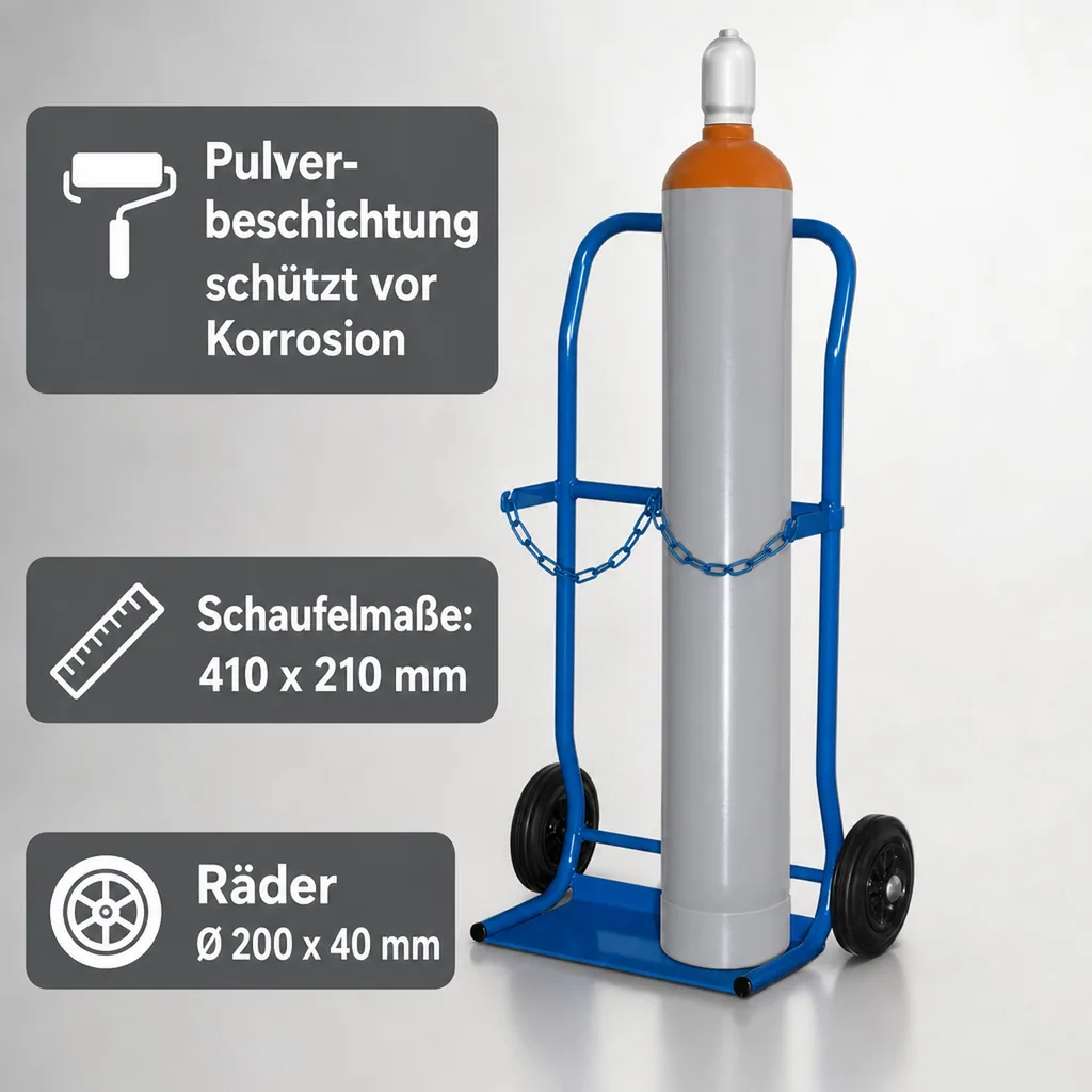 Stahlflaschenkarre, Flaschenkarre für 2 x 10l Stahlflaschen, 50kg Traglast