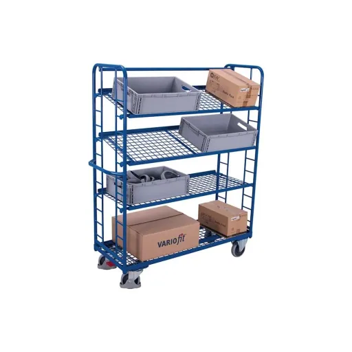 Etagenwagen mit 4 Drahtgitterböden pulverbeschichtet 250 kg Typ M + EasySTOP