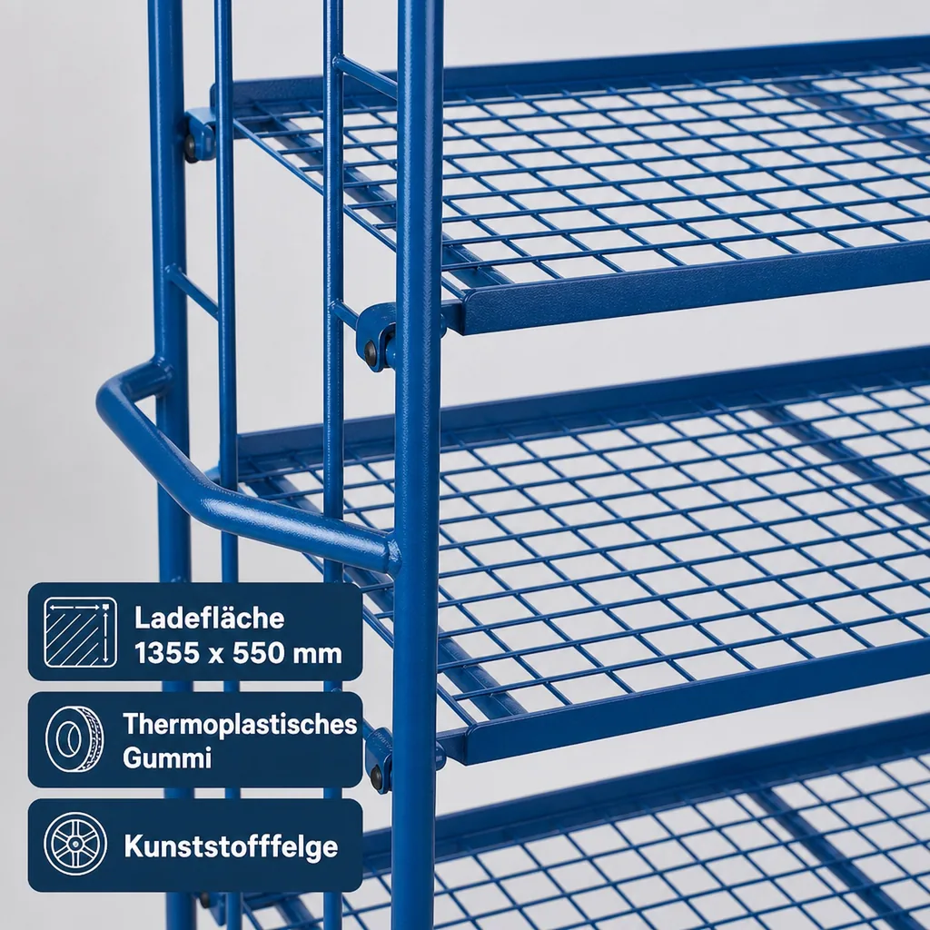 Etagenwagen mit 4 Drahtgitterböden pulverbeschichtet 250 kg Typ M + EasySTOP