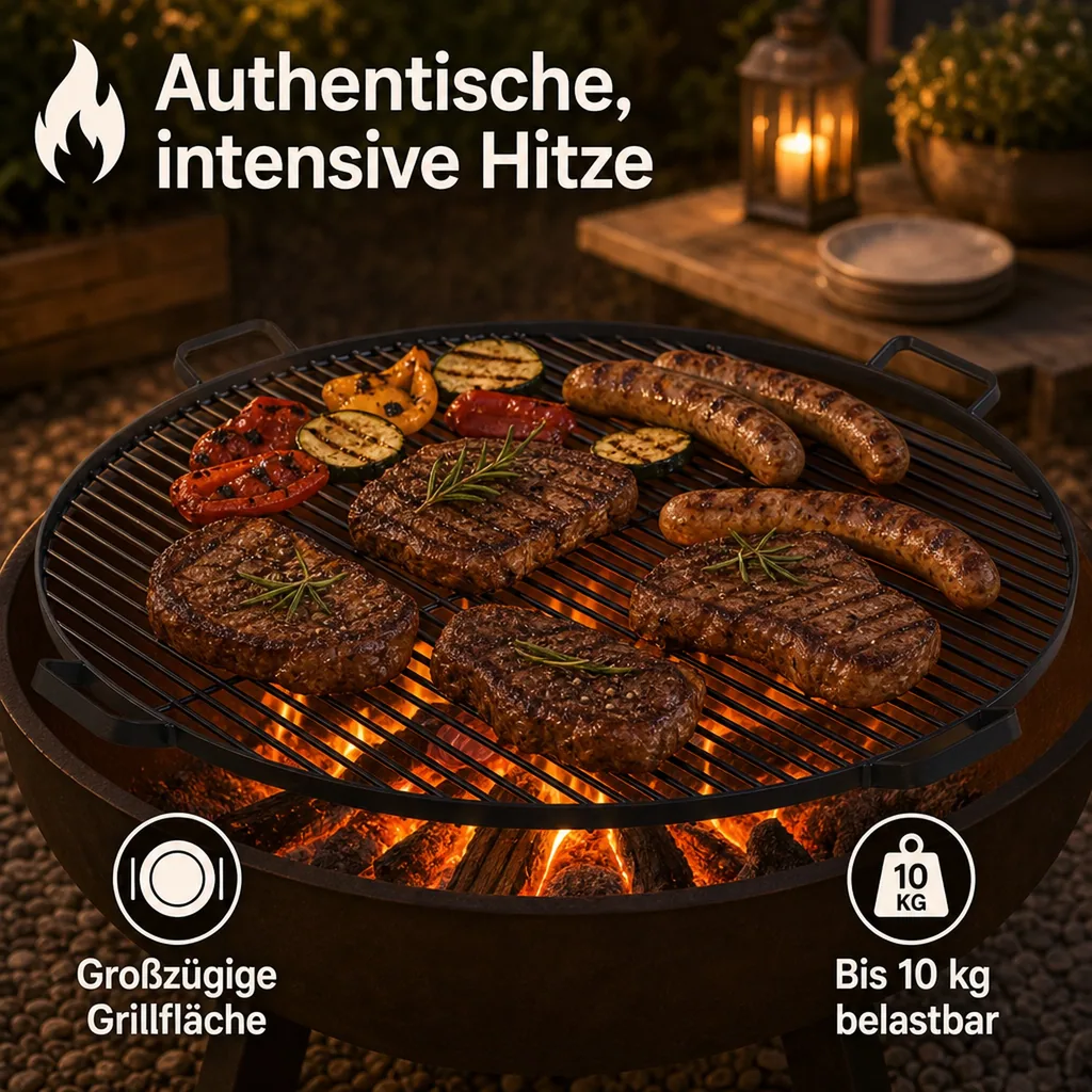 Grillrost 60 cm, für Feuerschale, rund, Stahl Rost