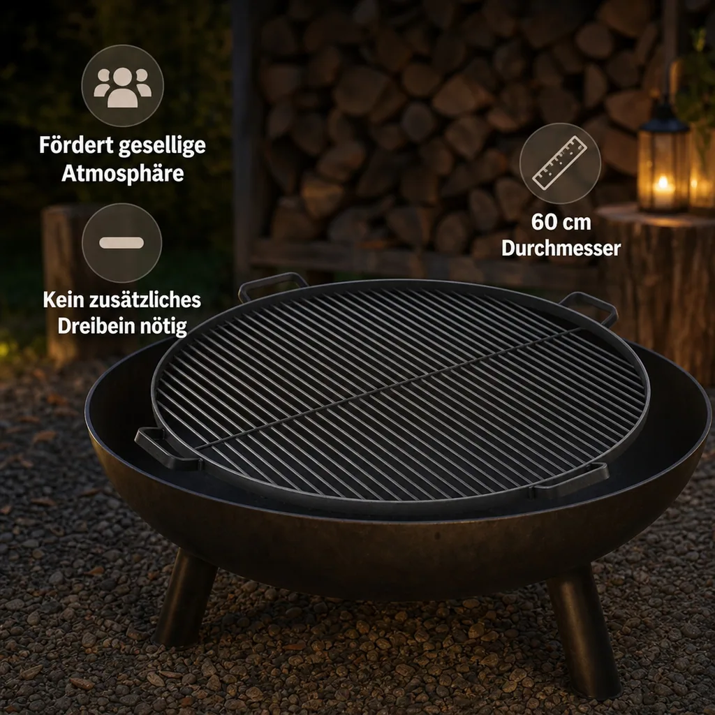 Grillrost 60 cm, für Feuerschale, rund, Stahl Rost