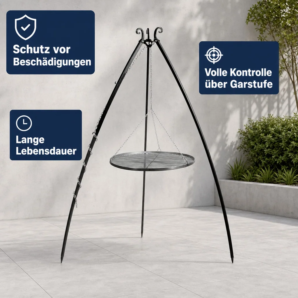 Schwenkgrill 200cm, Grillrost 50cm, Dreibein Schwenkgrill