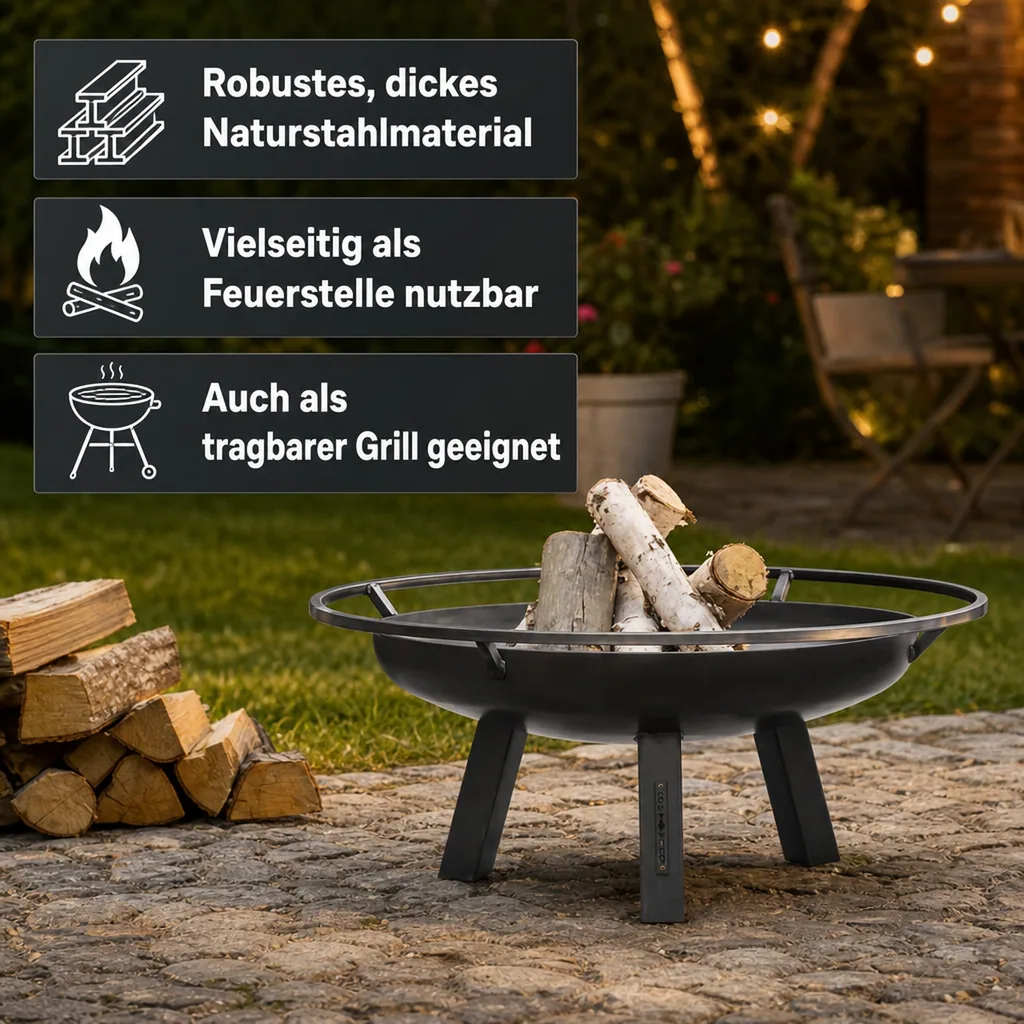 Feuerschale PORTO 60 cm, Naturstahl, Gartenfeuer