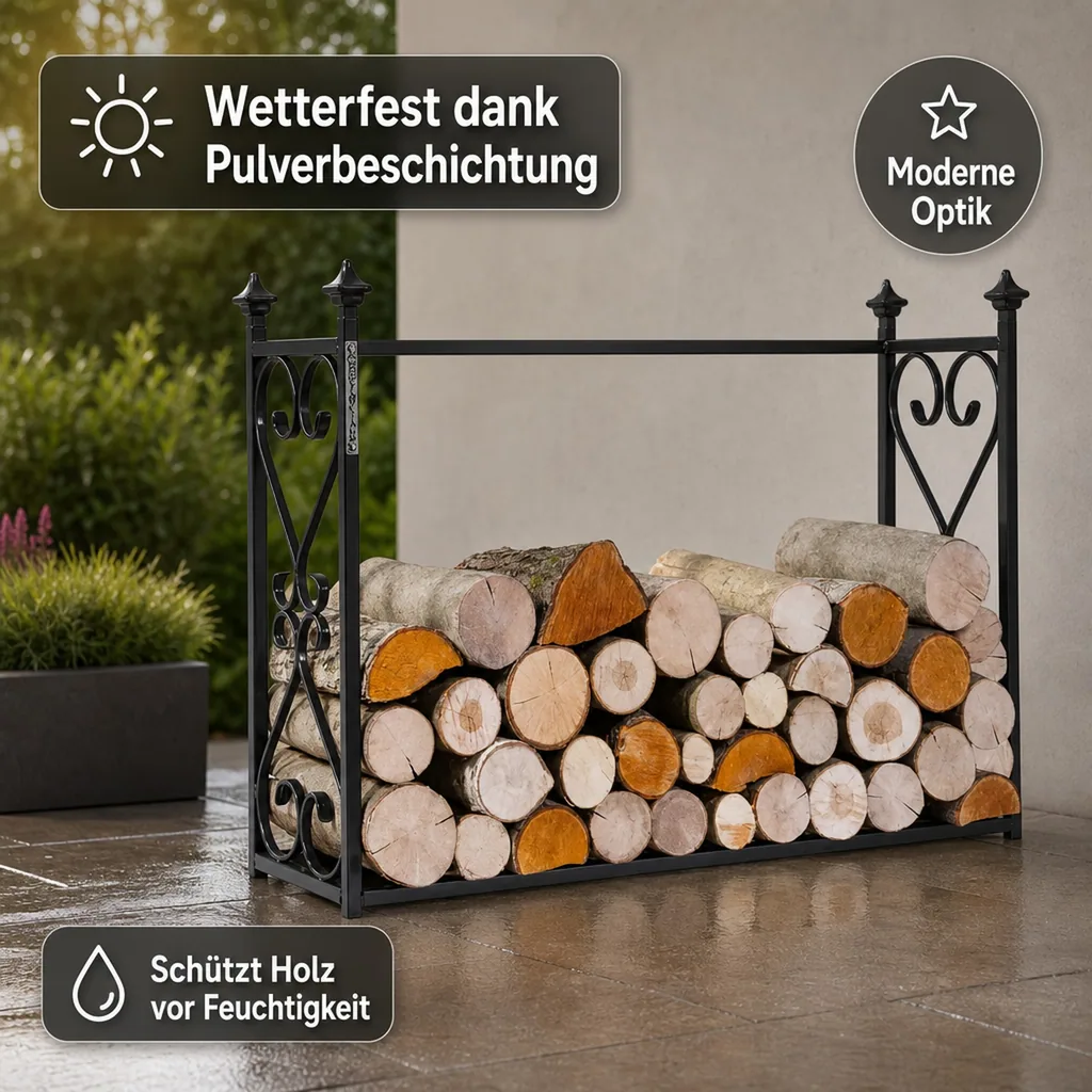 Kaminholzregal Stahl, Brennholzregal, Holzlagerregal, 60x90x25cm