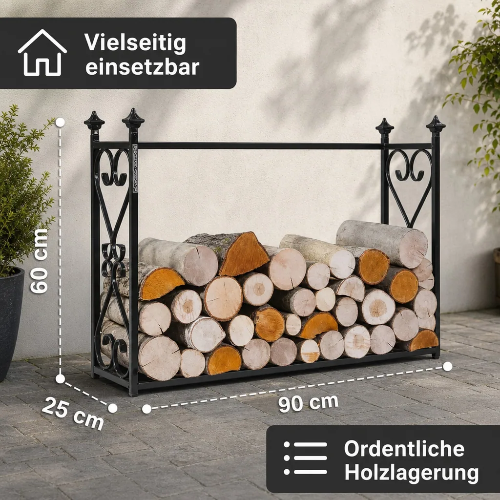 Kaminholzregal Stahl, Brennholzregal, Holzlagerregal, 60x90x25cm