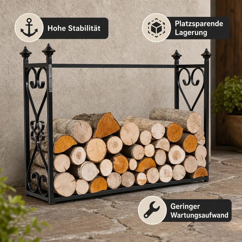 Kaminholzregal Stahl, Brennholzregal, Holzlagerregal, 60x90x25cm