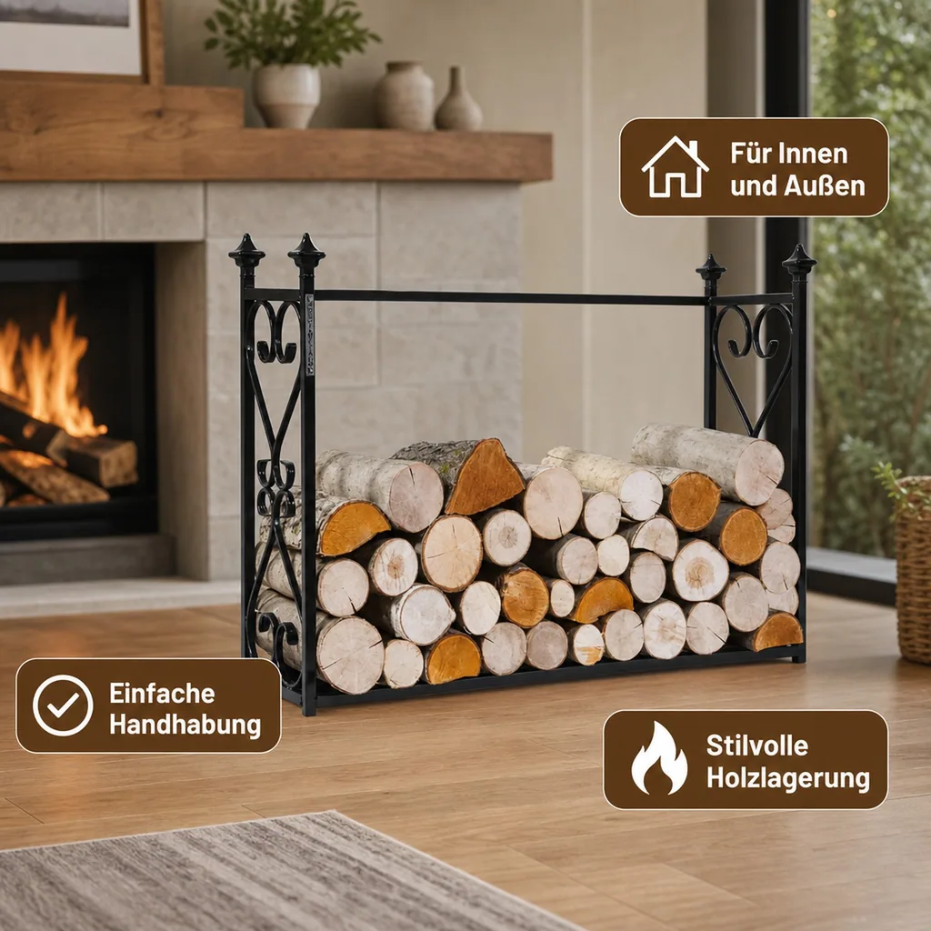 Kaminholzregal Stahl, Brennholzregal, Holzlagerregal, 60x90x25cm