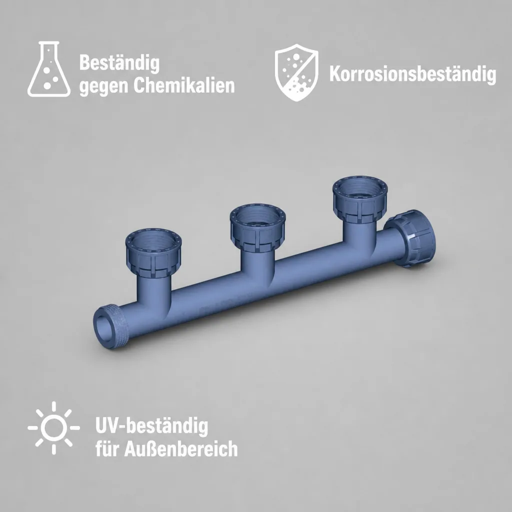 PVC Verteiler, 1 Zoll, 3 Abgänge, Ausflussverteiler