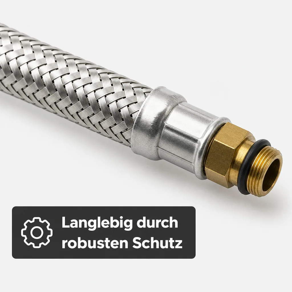 Panzerschlauch, Edelstahl, DN8, 800mm, M10 x 3/8", flexibel, für Trinkwasser