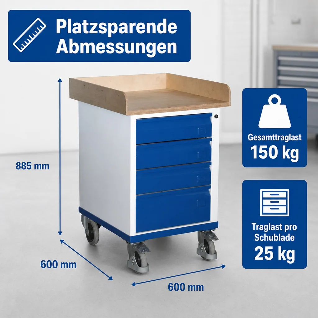 Werkstattschrank, Schubladenschrank, 4 Schubladen, mit Ladefläche