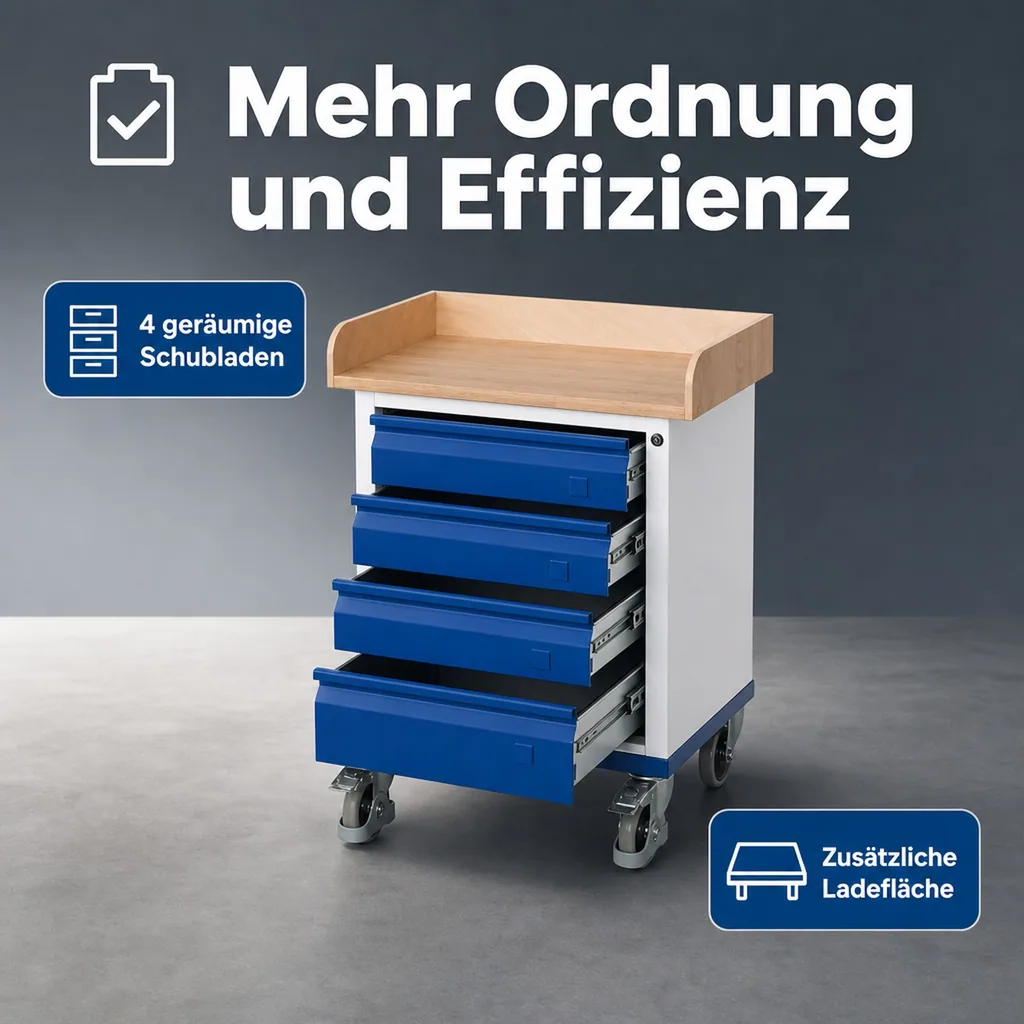 Werkstattschrank, Schubladenschrank, 4 Schubladen, mit Ladefläche