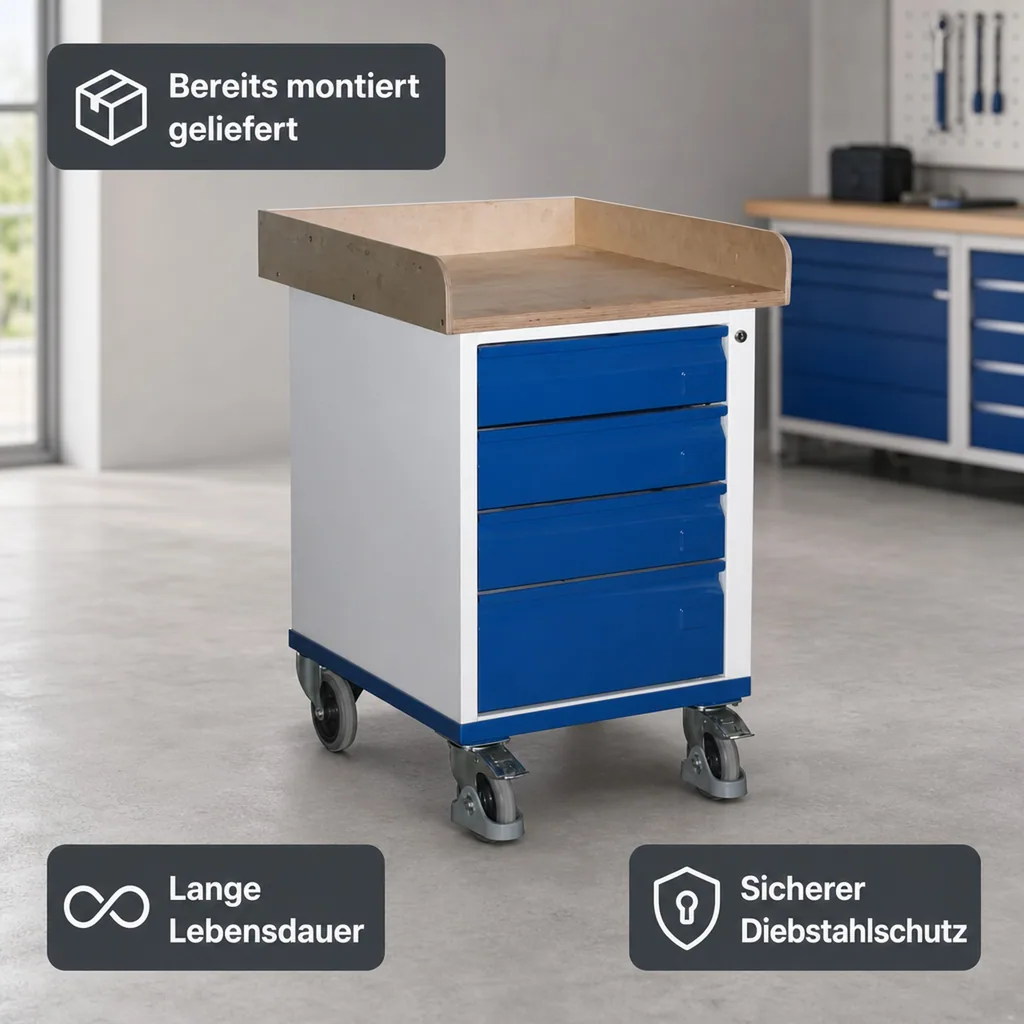 Werkstattschrank, Schubladenschrank, 4 Schubladen, mit Ladefläche