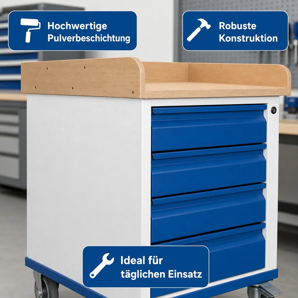 Werkstattschrank, Schubladenschrank, 4 Schubladen, mit Ladefläche