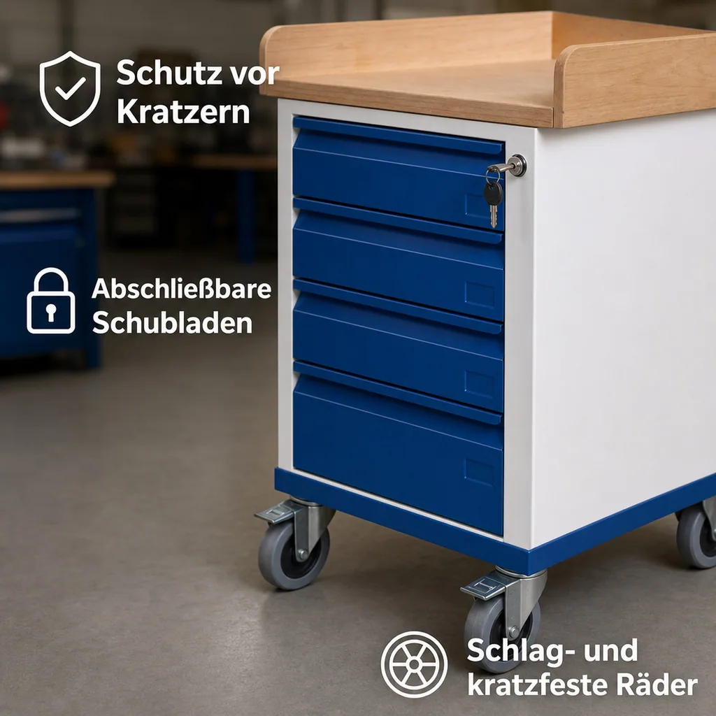 Werkstattschrank, Schubladenschrank, 4 Schubladen, mit Ladefläche
