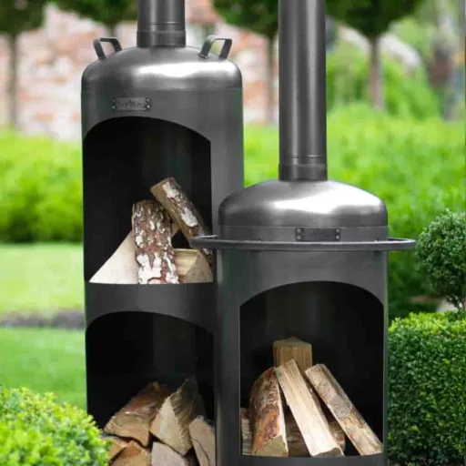 Gartenkamin Stahl, Faro, mit Holzfach, 18.5kg, Aussenkamin