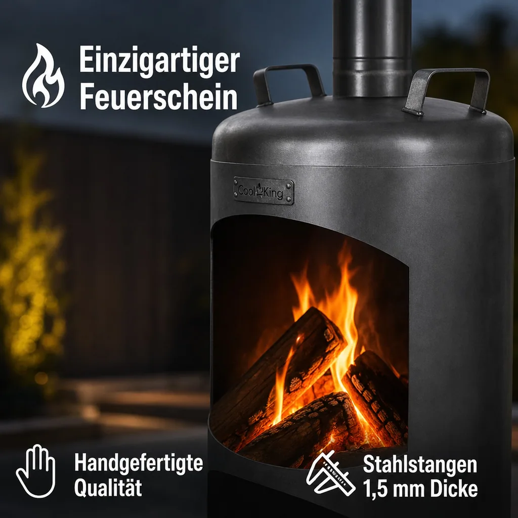 Gartenkamin Stahl, Faro, mit Holzfach, 18.5kg, Aussenkamin