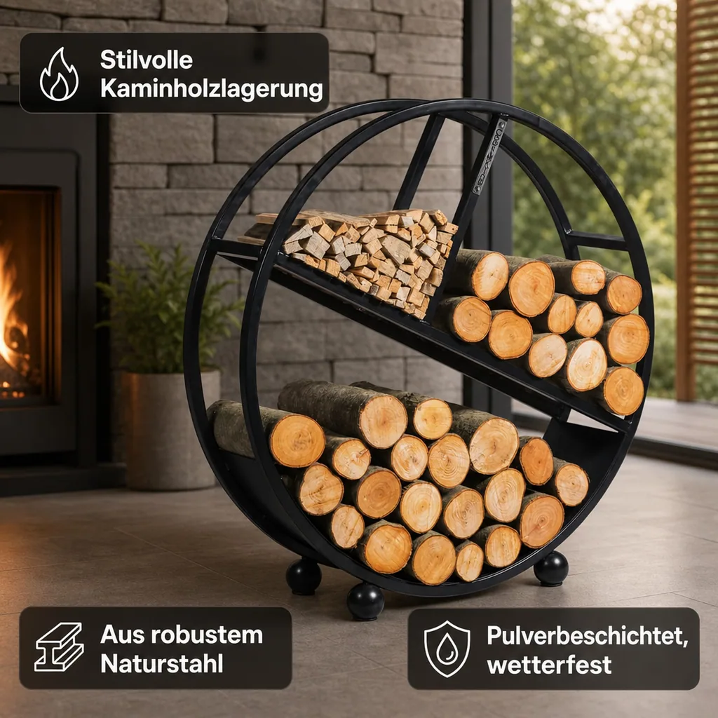Kaminholzregal Stahl, 100 cm, aus Naturstahl, Brennholzregal